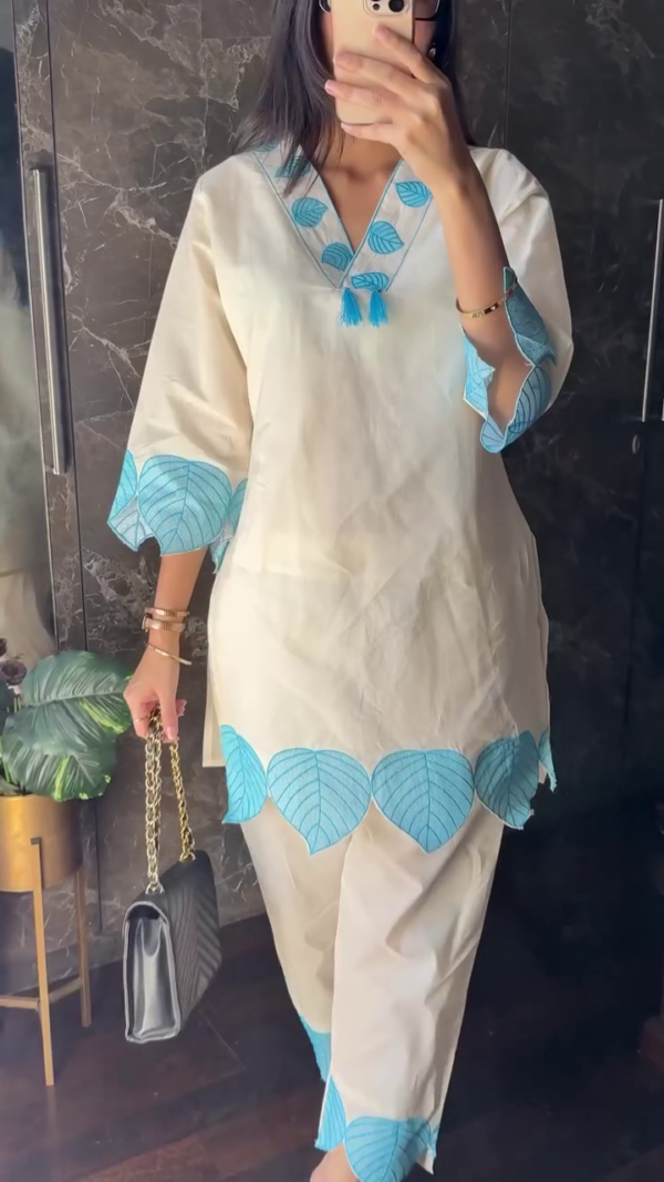 LIZA BLUE LEAFY CHIC COTTON CO-ORD SET