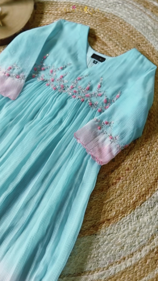 Embroidered A-Line Tiered Kurta