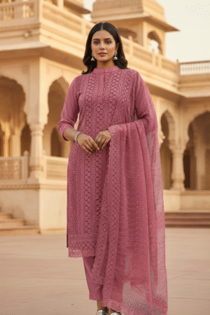 Embraced Elegance: Embroidered Straight Kurta Set for Women