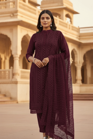 Elegant Georgette Suit with Exquisite Embroidery – Timeless Ethnic Charm