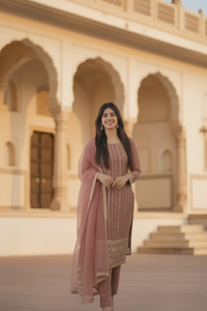 Dirty Pink Zari Thread Embroidered Straight Kurta Set – Timeless Elegance with Modern Charm