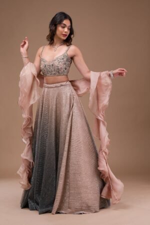 Pink Sequins Lycra Readymade Lehenga