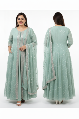 3-Piece Anarkali Gown with Dupatta & Pant – Elegant Embroidered Anarkali Suit for Women