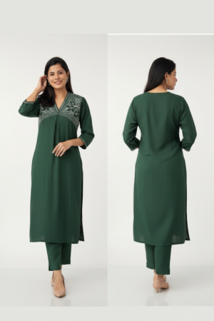 Party Edit – Straight Alia Cut Kurta Set with Embroidered Yoke and Border – Elegant Ethnic Wear for Women