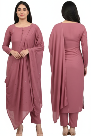 Micro Print Straight Kurta Set with Dupatta – Elegant Ethnic Ensemble for Women