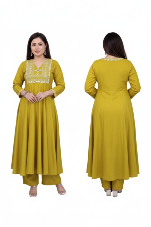 Women’s Anarkali Embroidered Kurta with Pant & Dupatta Set – Elegant Ethnic Ensemble